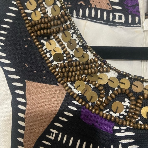 Peter Nygard LIKE NEW artsy geometric beaded linen blend sheath dress size 16 - Picture 5 of 6
